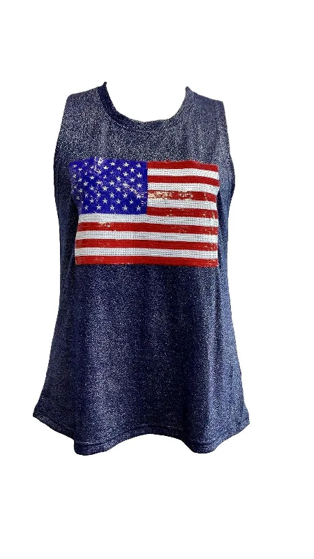 Glitter Flag Tank - Navy