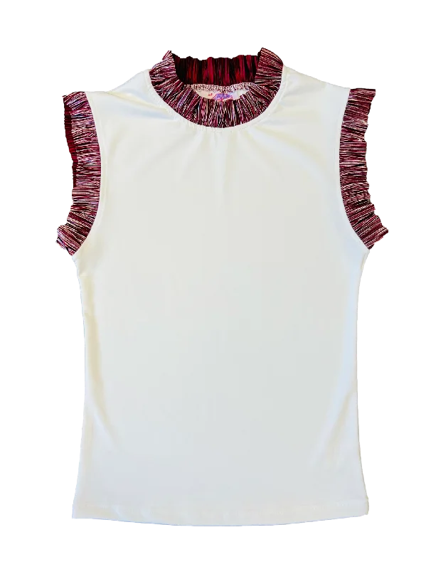 Ready to Ruffle Tank - Cream and Maroon