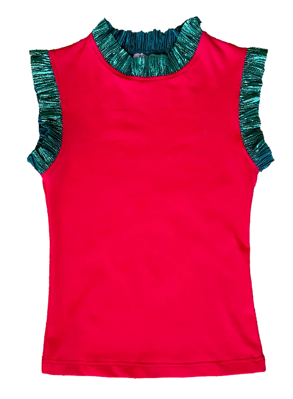 Ready to Ruffle Tank - Red w/ Green