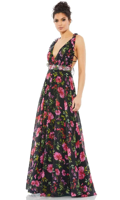 Ieena Duggal 9156 - Printed Floral A-line Flowy Gown