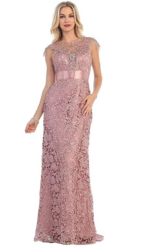 May Queen - Cap Sleeve Floral Lace Evening Gown RQ7182