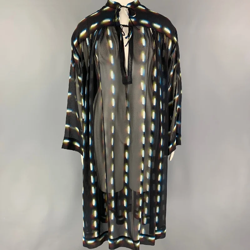 DRIES VAN NOTEN SS 21 Size 8 Black Multi-Color Silk Print Tunic Dress