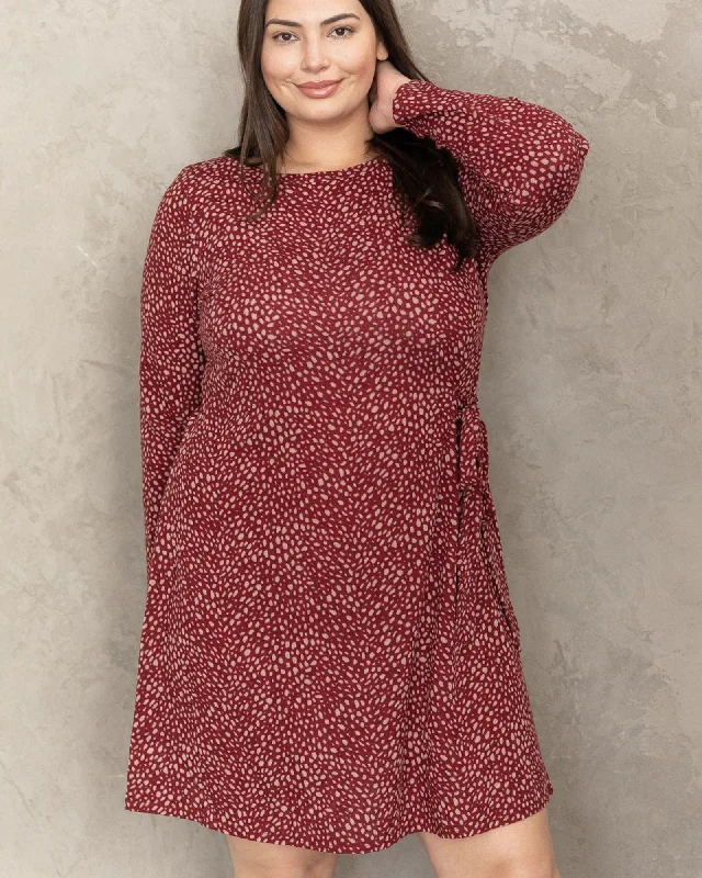 Eleanor Dot Print Dress | Burgundy / Tan