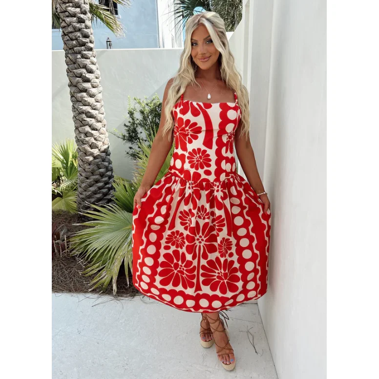 Finley Printed Dress/ RED