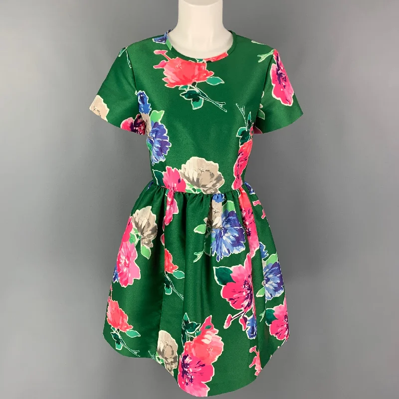 KATE SPADE Size 6 Green Pink Polyester Floral A-Line Dress