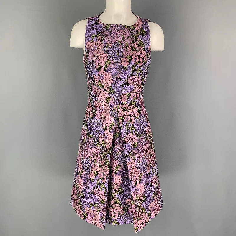 MICHAEL KORS Size 6 Purple Pink Polyester Floral A-Line Dress