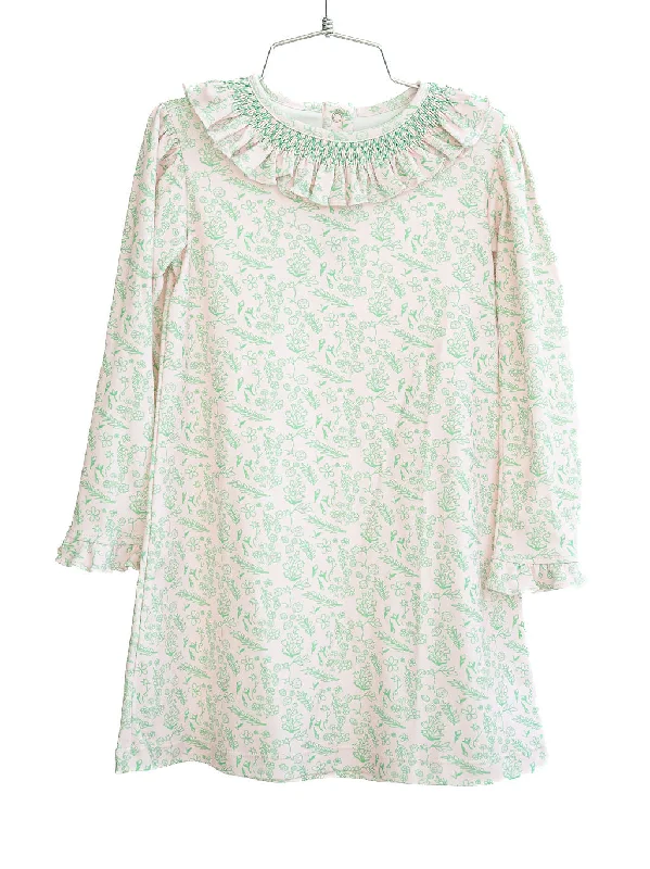 Ruffle Collar Dress - Pink and Green Floral