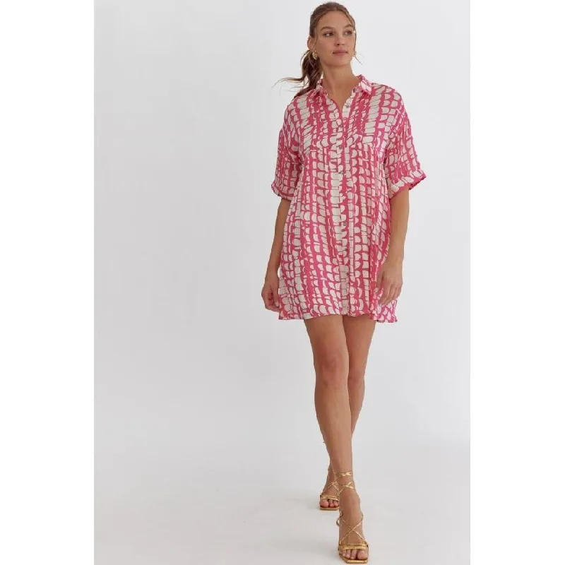 Satin Pattern Button Down Dress