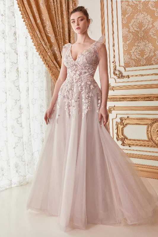 **Allure's Enchanting V-Neckline Gown: A Vision of Sophistication and Grace**