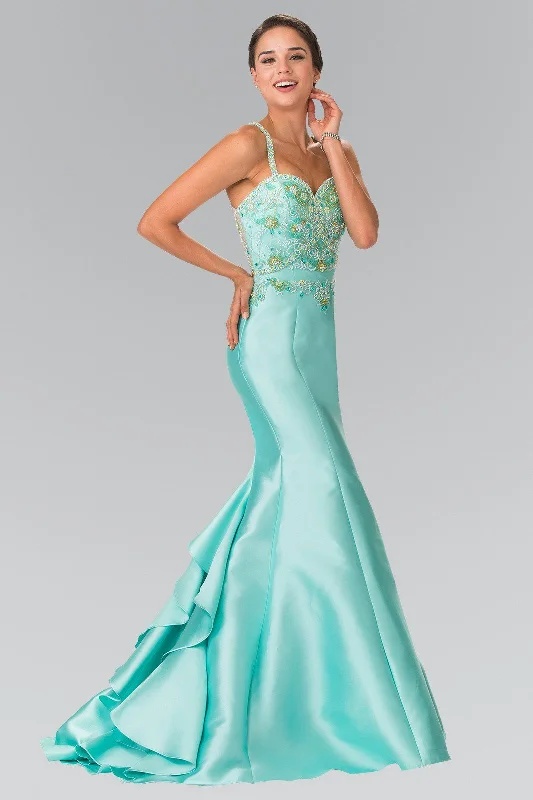 Beaded Ruffled Mermaid Dress by Elizabeth K GL2214