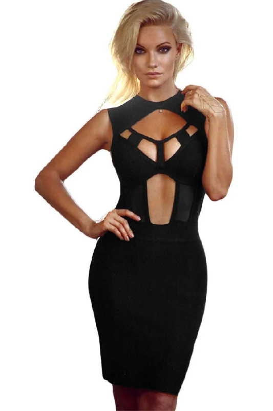 Black Cut out and Mesh Bandage Dress