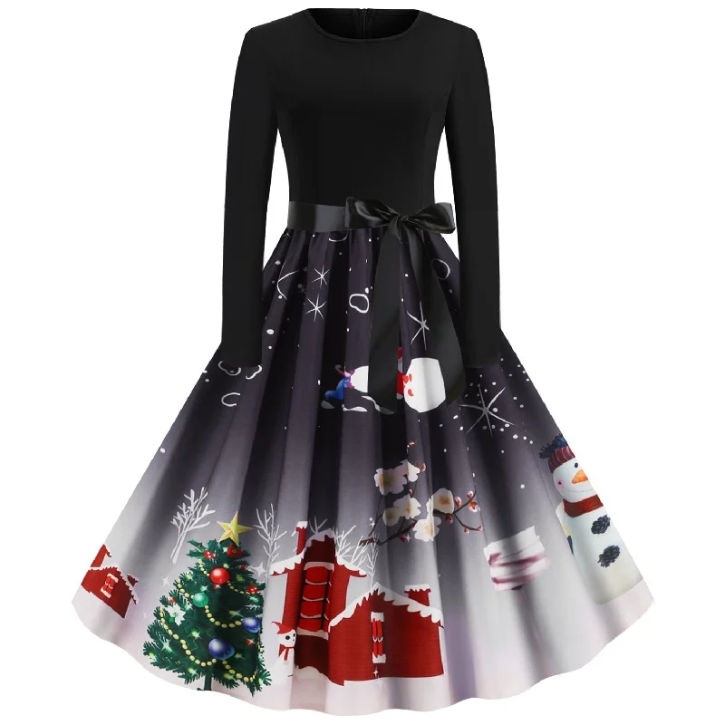 Christmas Vintage Round Neck Women Dresses