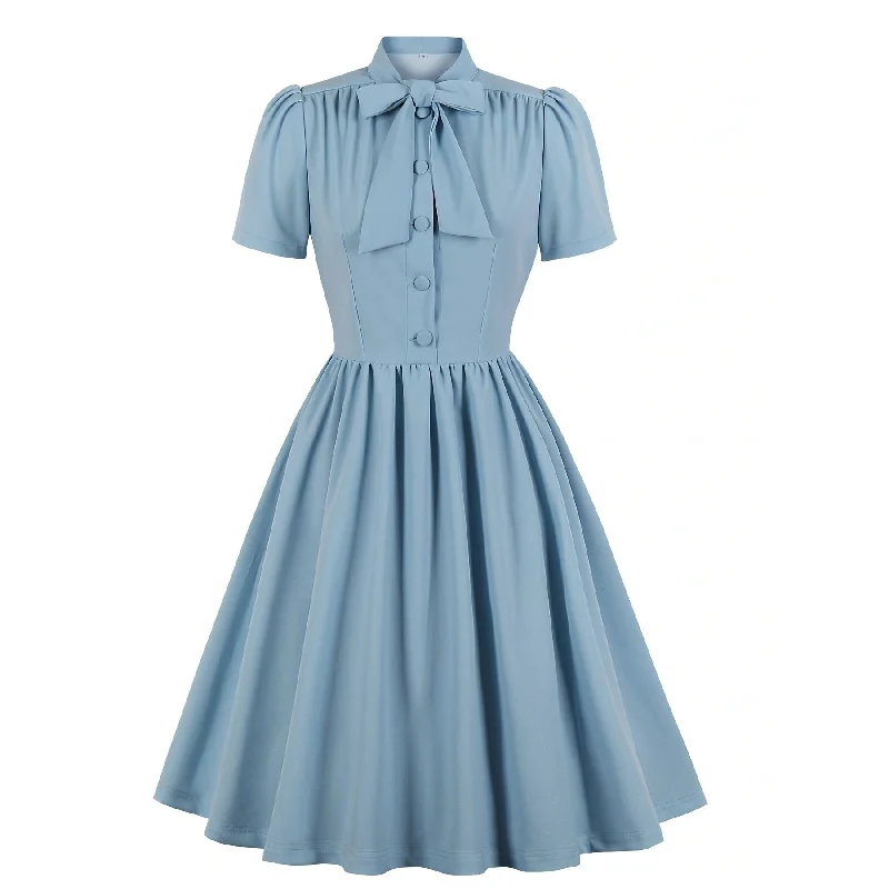 Classy Vintage A Line Women Dresses with Neck Bow