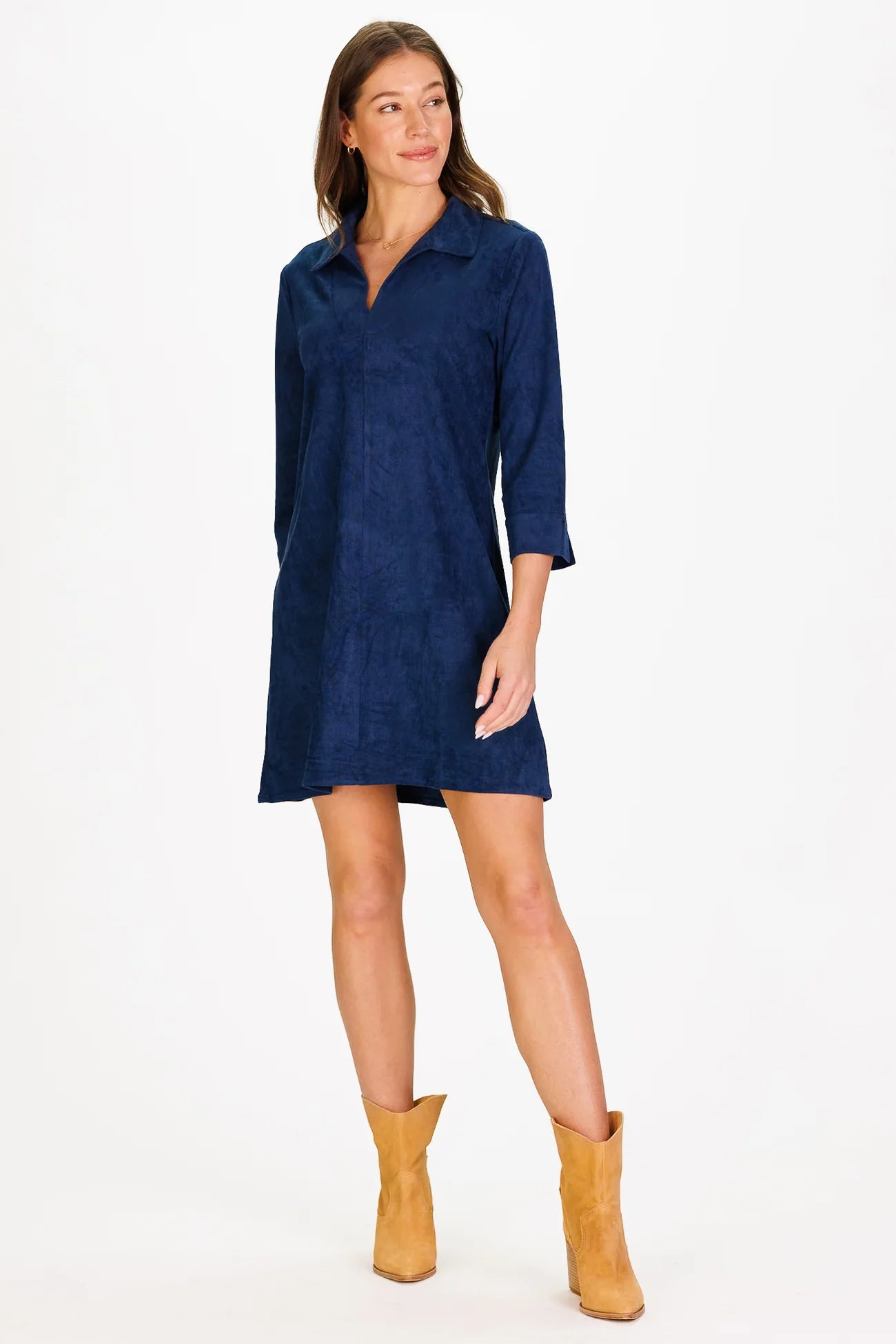 Duffield Lane Victoria Dress Blue Stretch Suede