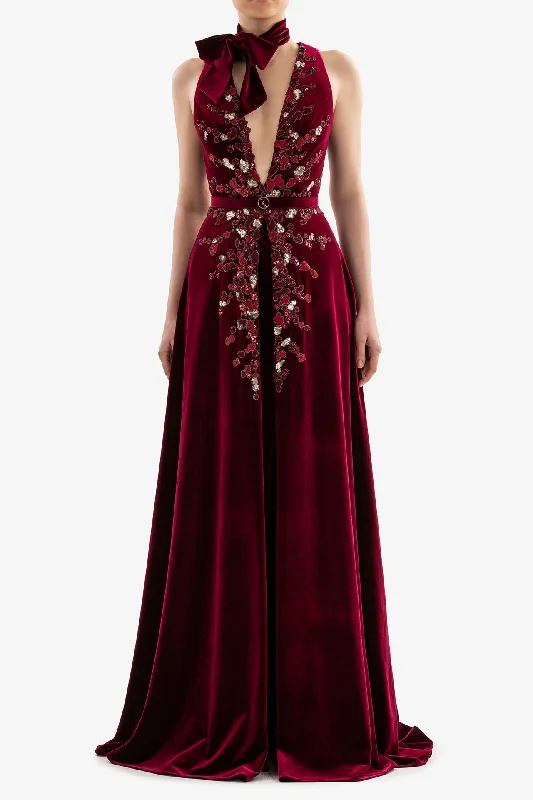 Embroidered velvet dress