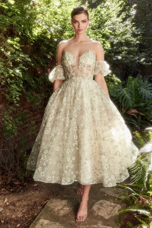 **Enchanted Embrace: A Tea-Length Dress for Fairytale Moments**