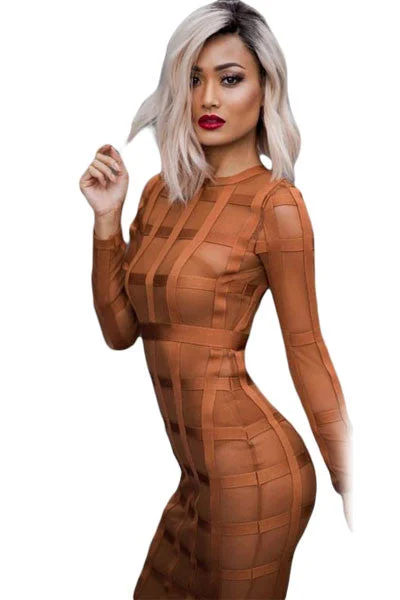 Golden Brown Bandage Caged Panty Lined Dress