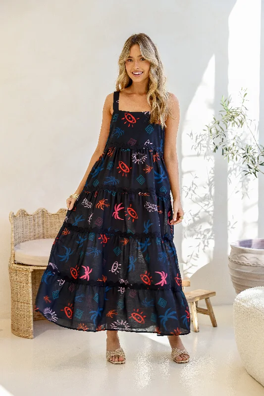 Hailee Ric Rac Sun Dress - Dark Navy