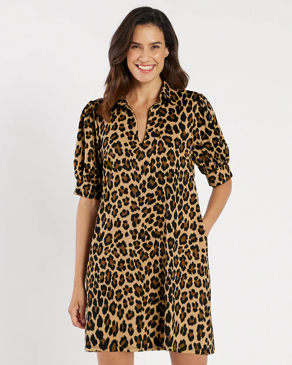 Jude Connally Emerson Dress Large Leopard Brown Camel