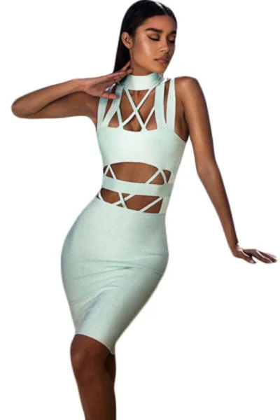 Light Blue Cutout Choker Bandage Dress