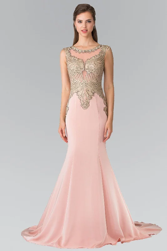 Sleeveless Embroidered Illusion Gown by Elizabeth K GL1461