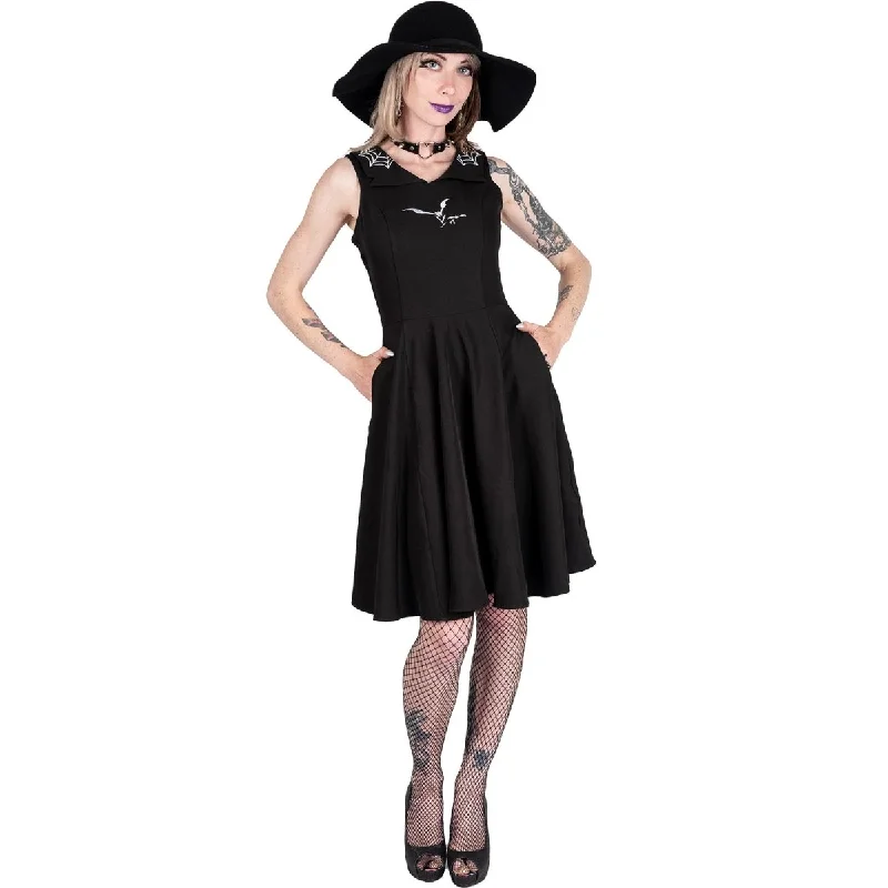 Orchid Bloom | Flying Bats & Web Collar Swing Dress