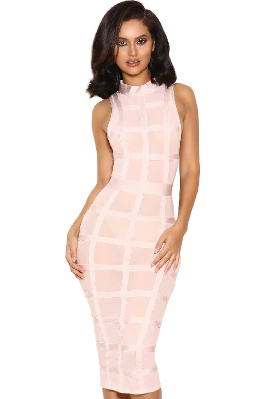 Pink Grid Bandage Frock Dress