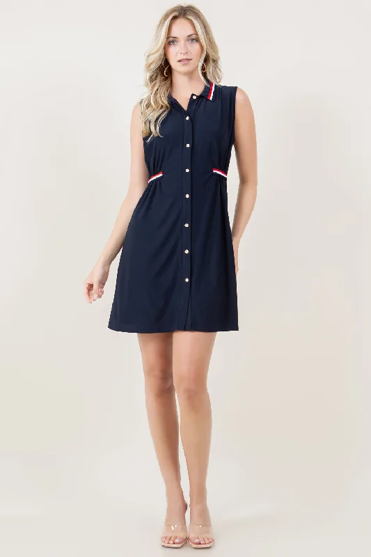 S/LESS TRI COLOR STRIPE SIDE ELASTIC BUTTON DOWN DRESS - D3781-ITY