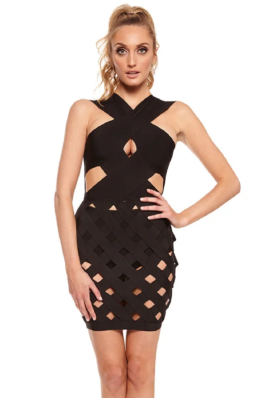 Sexy Black Celeb Style Crisscross Caged Bandage Dress