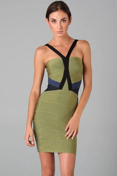 Sexy Green V Neck Hollow-out Bandage Dress