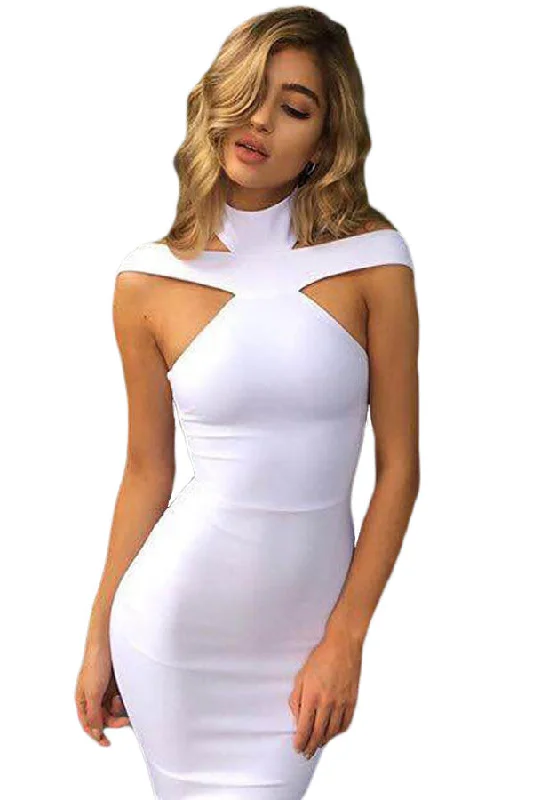 Sexy White Triangle Cutout Bandage Dress