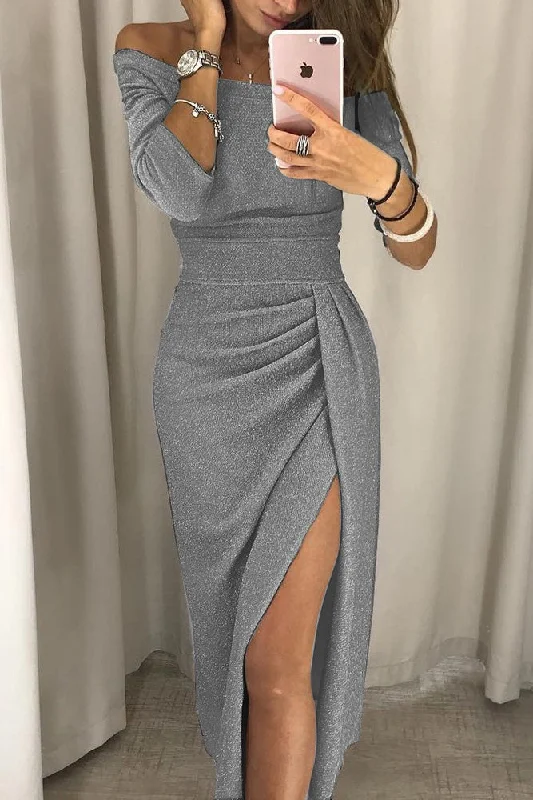 Half Sleeves Fashion Gray Prom Dresses Casual Dresses Y0009