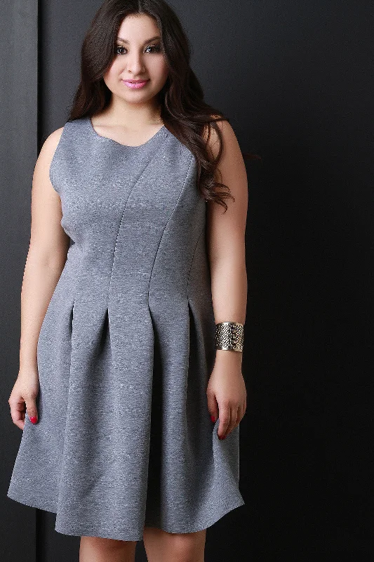 Pleated Scuba Knit Sleeveless Dress