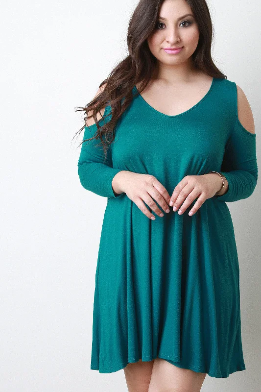 Relaxed Jersey Knit Cold Shoulder Dress