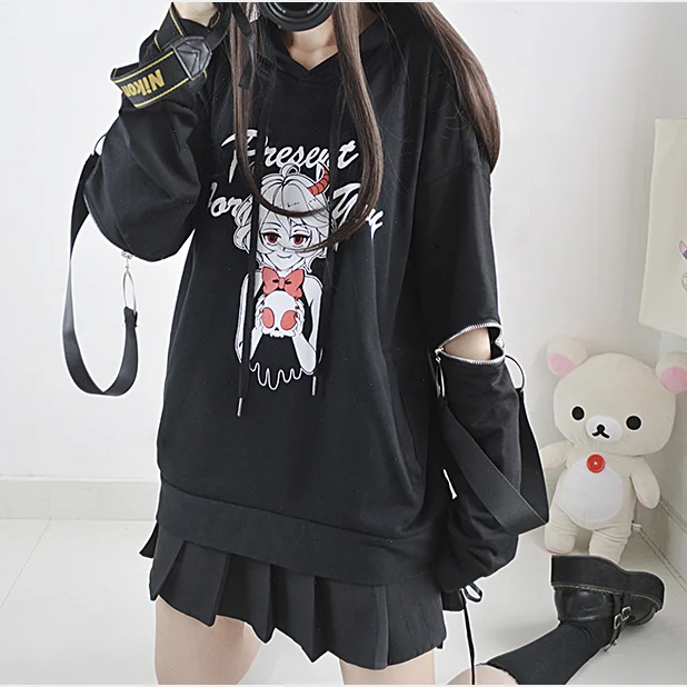 Dark zip stitching hooded sweater yv40552