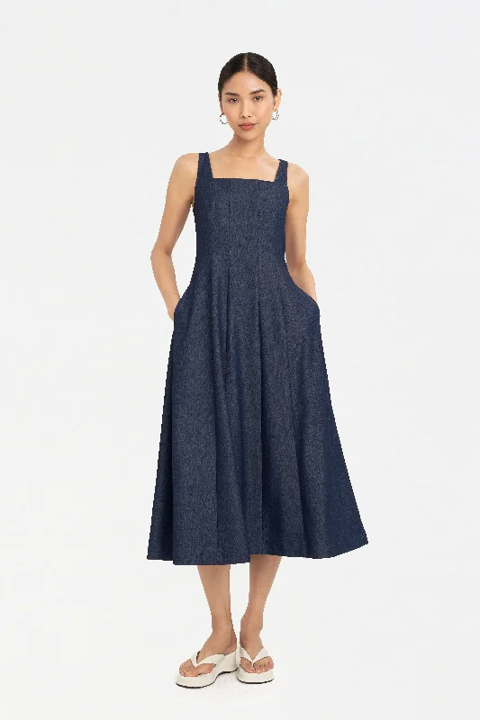 Kimberly Denim Panel Dress in Dark Denim