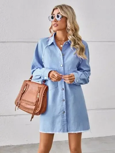 Blue Zone Planet |  Raw Hem Button Up Denim Dress