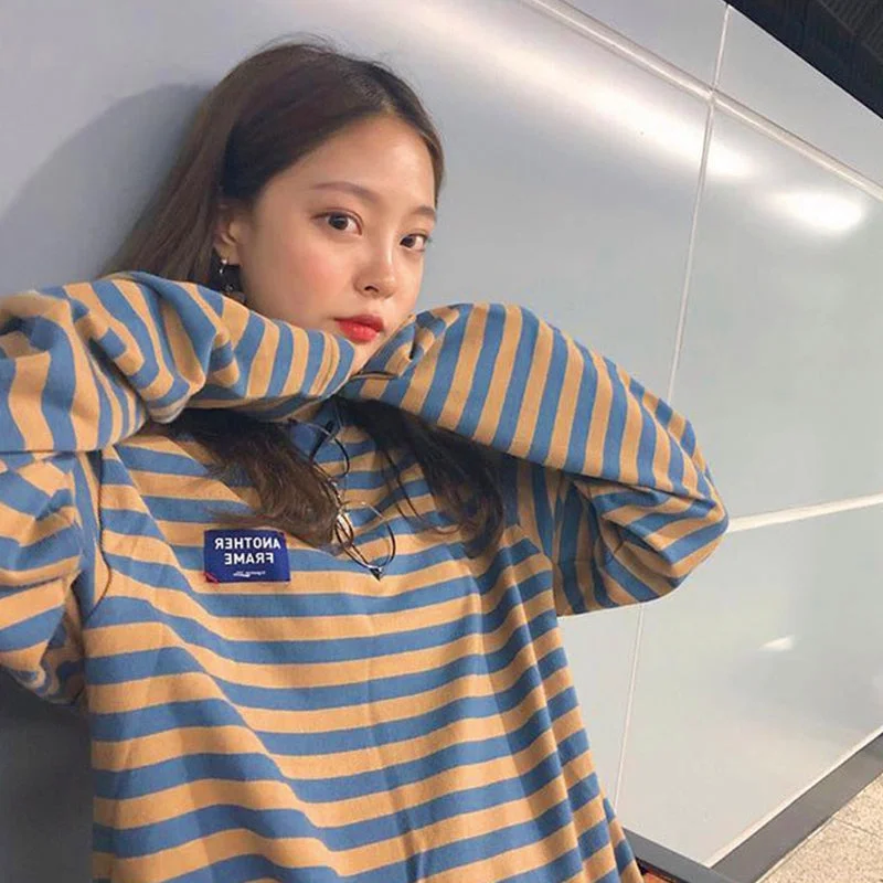 Ulzzang retro contrast striped sweater yv40624