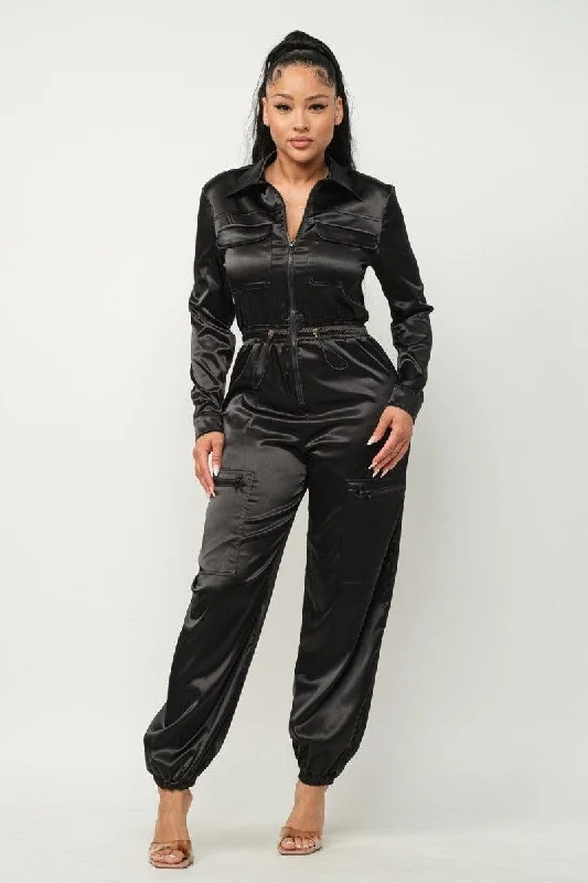 Front Zipper Pockets Top And Pants Jumpsuit