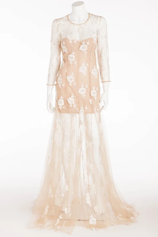 Blumarine - As Seen on the Runway - Editorial, New with Tags, Nude Lace White Gown - IT 44