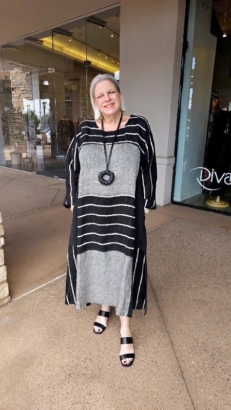 Paper Lace Plus Size Black/Grey Linen Dress PLH12D