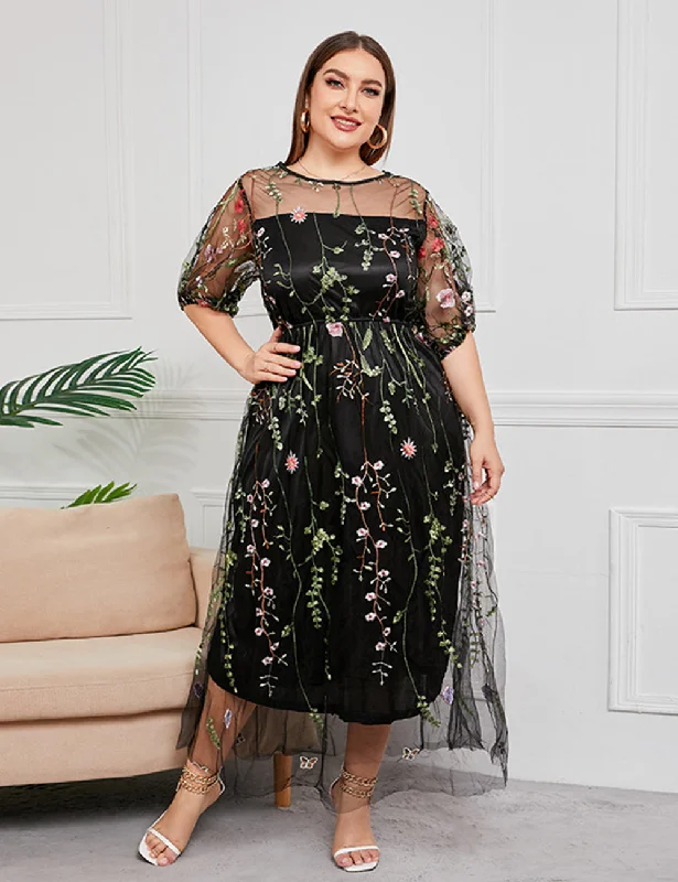 Women Plus Size French Hepburn Style Lace Dress