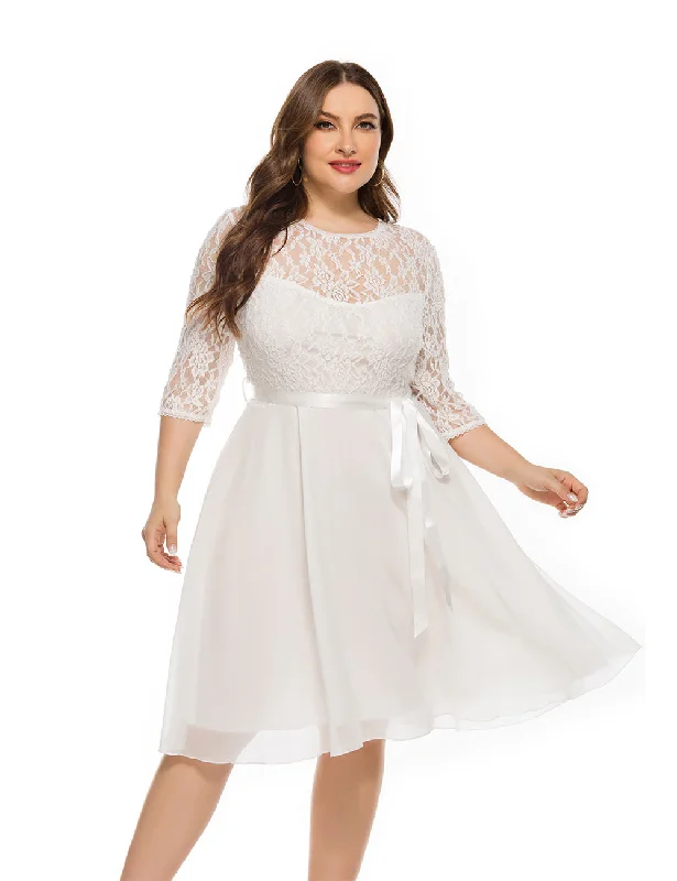 Women Plus Size New Lace Chiffon Mosaic Dress