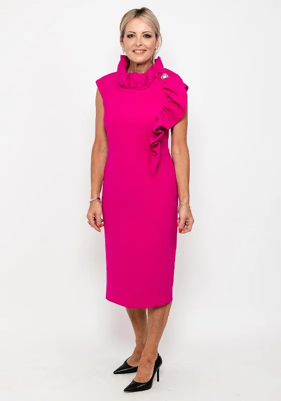 Claudia C Calisto Ruffle Midi Dress, Fuchsia