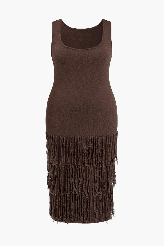 Plus Size Solid Knit Square Neck Dress