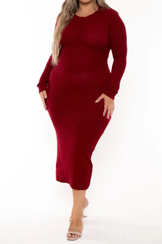 Plus Size Knit Twist Knot Long Sleeve Dress