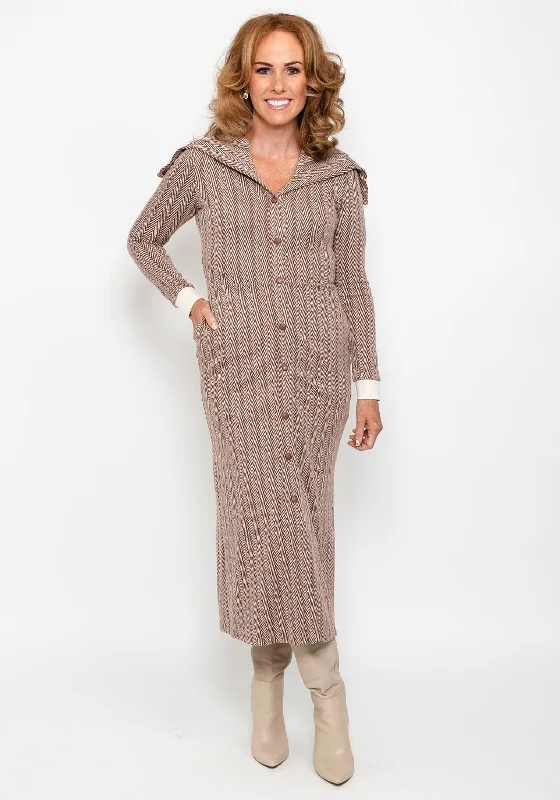 Setre Knit Midi Dress, Ecru & Brown