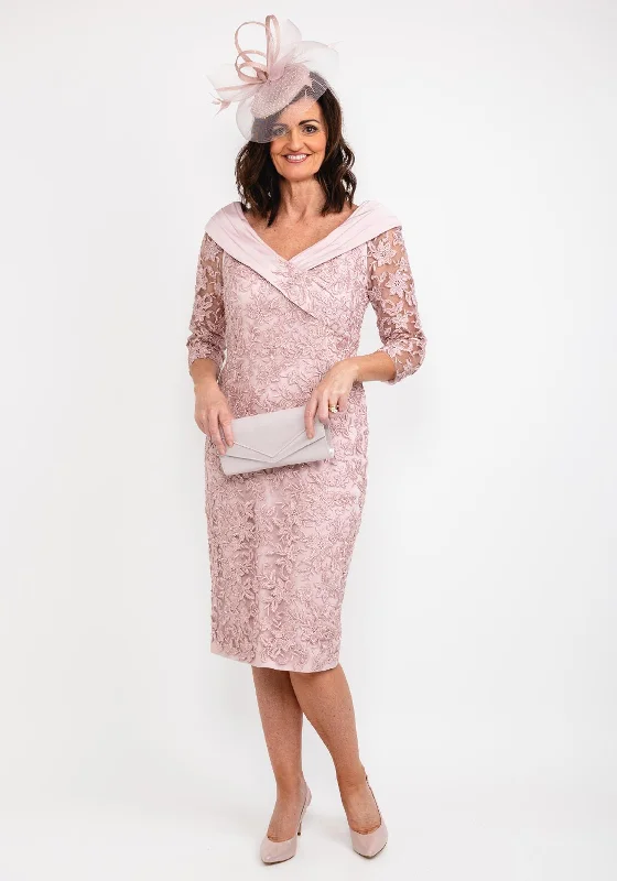 Veni Infantino Wide Neckline Lace Midi Dress, Dusty Rose