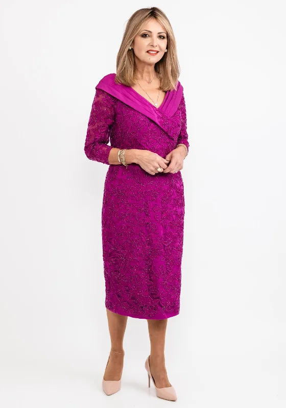 Veni Infantino Beaded Floral Midi Dress, Fuchsia