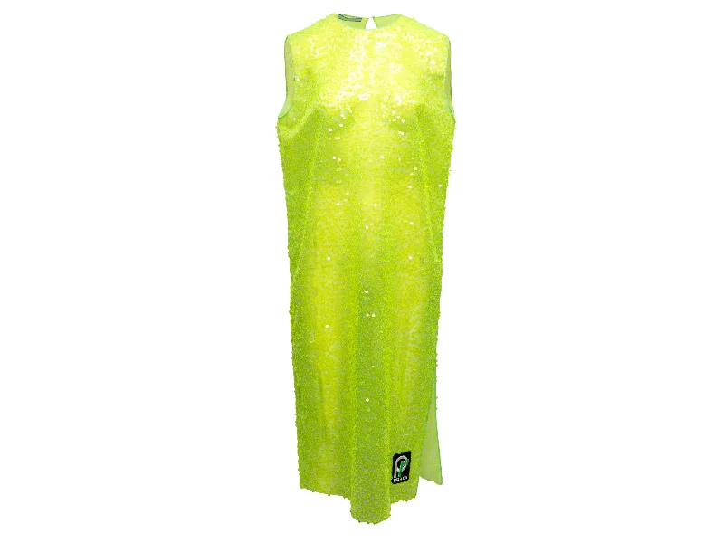 Neon Green Prada 2018 Sequined Shift Dress Size US M